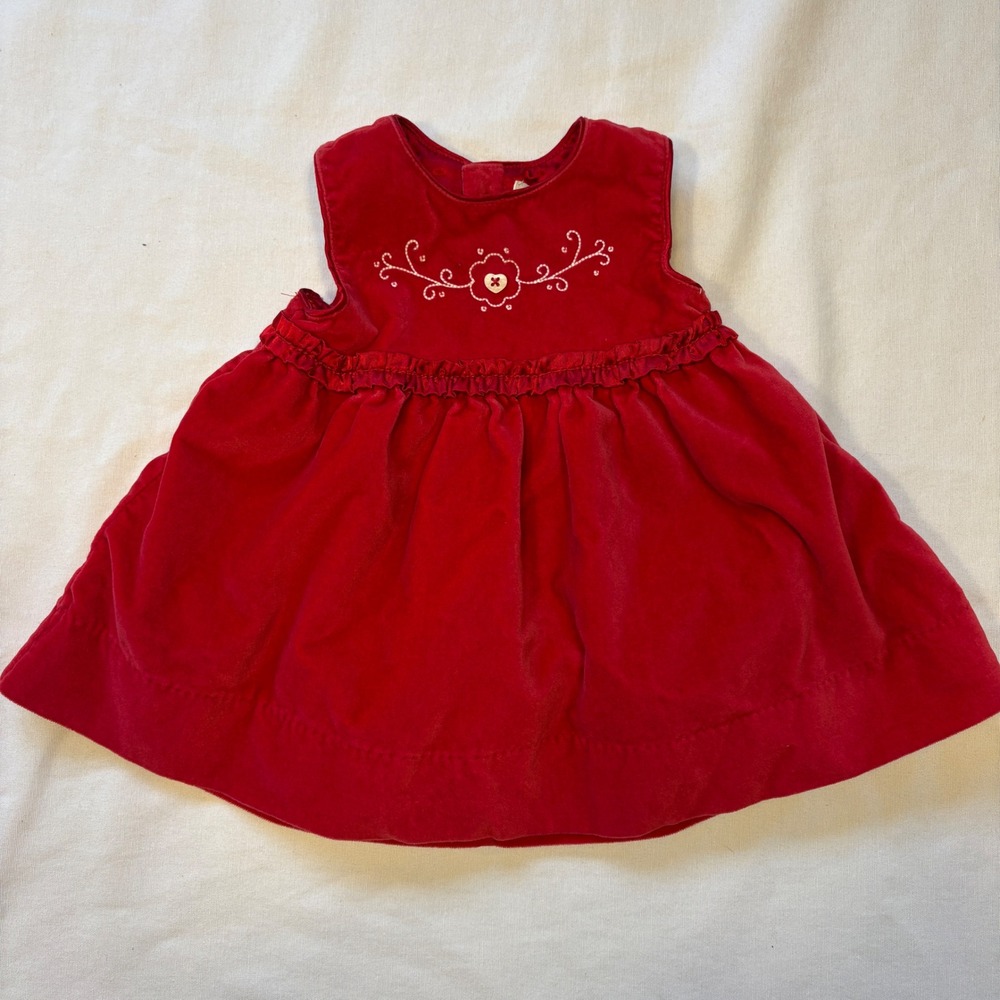 Baby Gap Red Velvet Holiday Dress Infant 3-6 Months Heart Buttons 400026-00‎